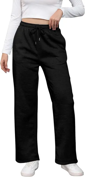 Wide Leg Sweat Pants for Womens High Waisted Fleece Sweatpants with Pockets Y2k Baggy Comfy Athletic Jogger Pants