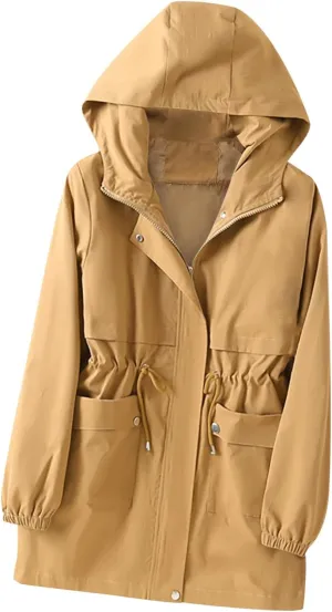Windbreaker Jackets for Women Windproof Plus Size Casual Hoodie Coat Waterproof Trench Hiking Outdoor Raincoat