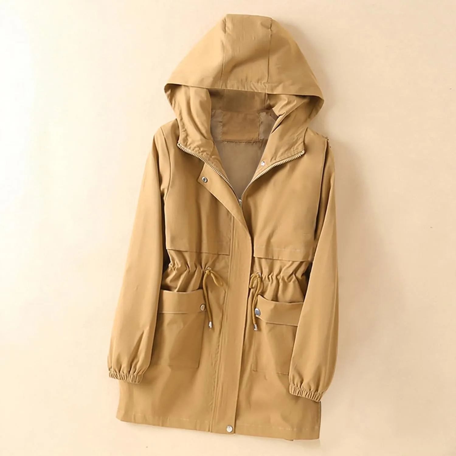 Windbreaker Jackets for Women Windproof Plus Size Casual Hoodie Coat Waterproof Trench Hiking Outdoor Raincoat