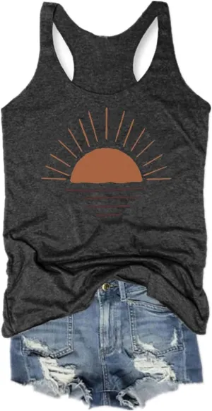 Woffccrd Womens Vintage Flowers Tank Tops Casual Boho Wildflowers Graphic Tees Cottagecore Summer Gym Vest Tops