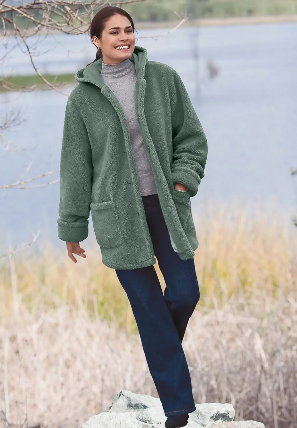 Woman Within Plus Size Hooded Berber Fleece Jacket