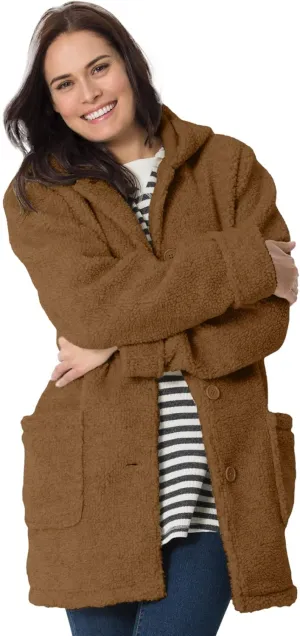 Woman Within Plus Size Hooded Berber Fleece Jacket