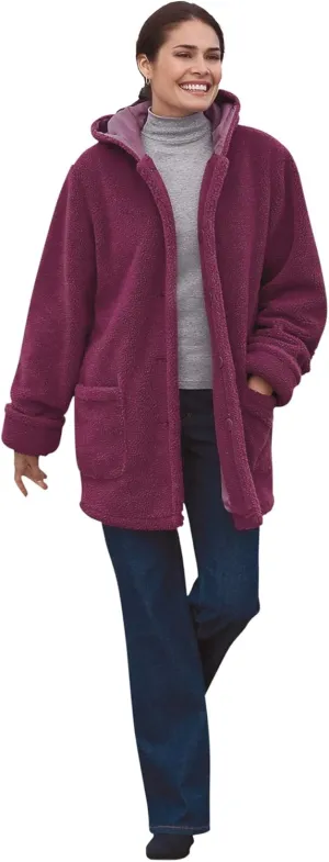 Woman Within Plus Size Hooded Berber Fleece Jacket