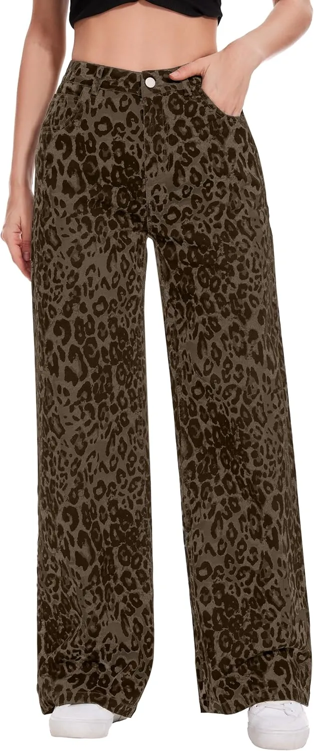 Women Casual High Waist Wide Leg Jeans Boyfriends Stretch Long Trousers Denim Pants