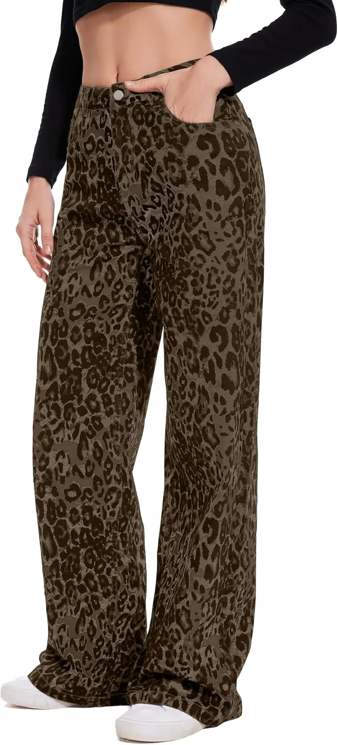 Women Casual High Waist Wide Leg Jeans Boyfriends Stretch Long Trousers Denim Pants
