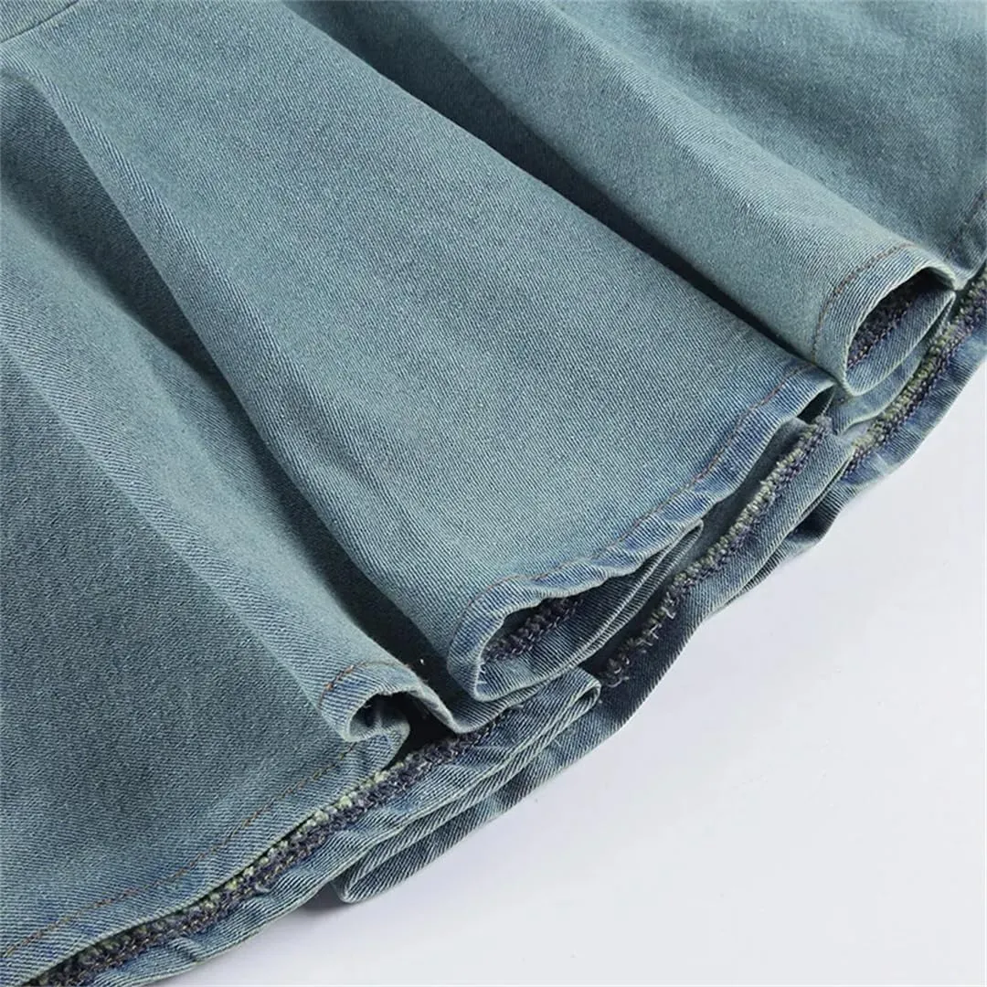 Women Denim Tube Ruched Mini Sleeveless Backless Ruffle Bodycon Cowboy Jeans Dress