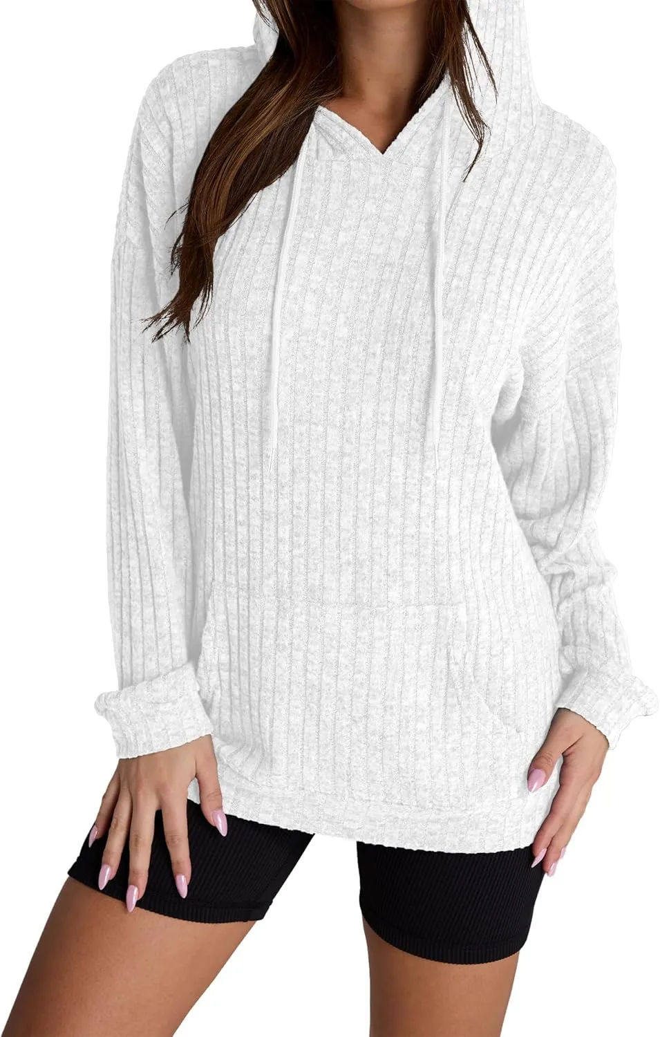 Women Hoodies Oversized Long Sleeve Drawstring Pullover Tops Basic Loose Hooded Sweatshirt with Pocket