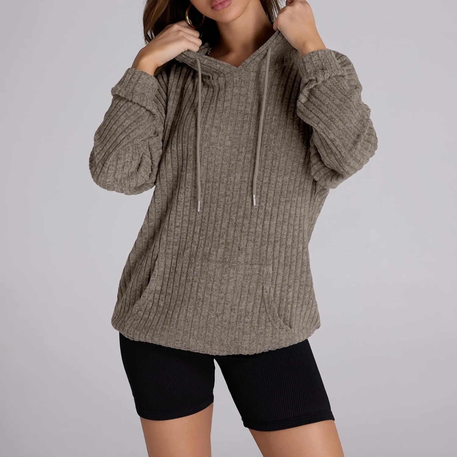 Women Hoodies Oversized Long Sleeve Drawstring Pullover Tops Basic Loose Hooded Sweatshirt with Pocket