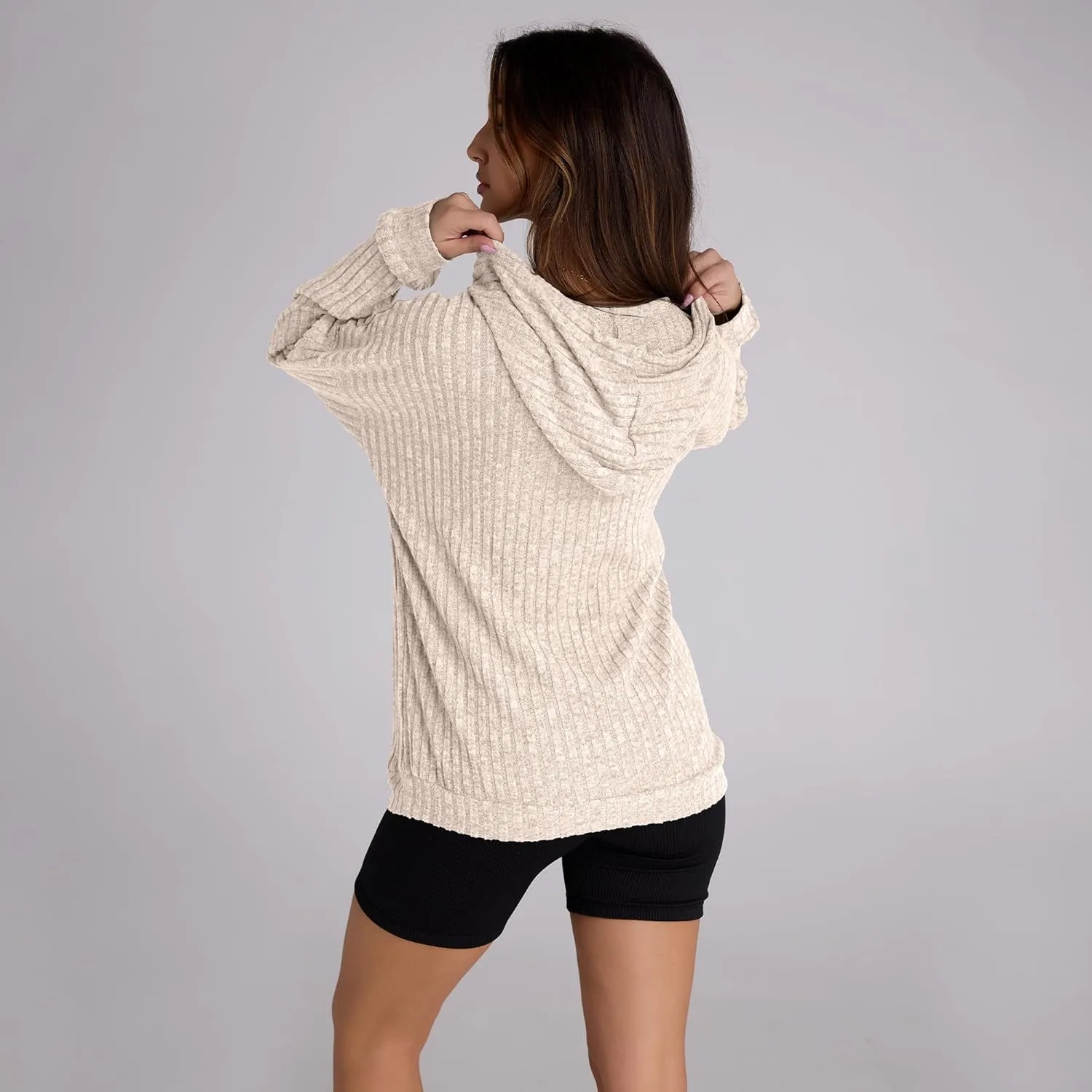 Women Hoodies Oversized Long Sleeve Drawstring Pullover Tops Basic Loose Hooded Sweatshirt with Pocket