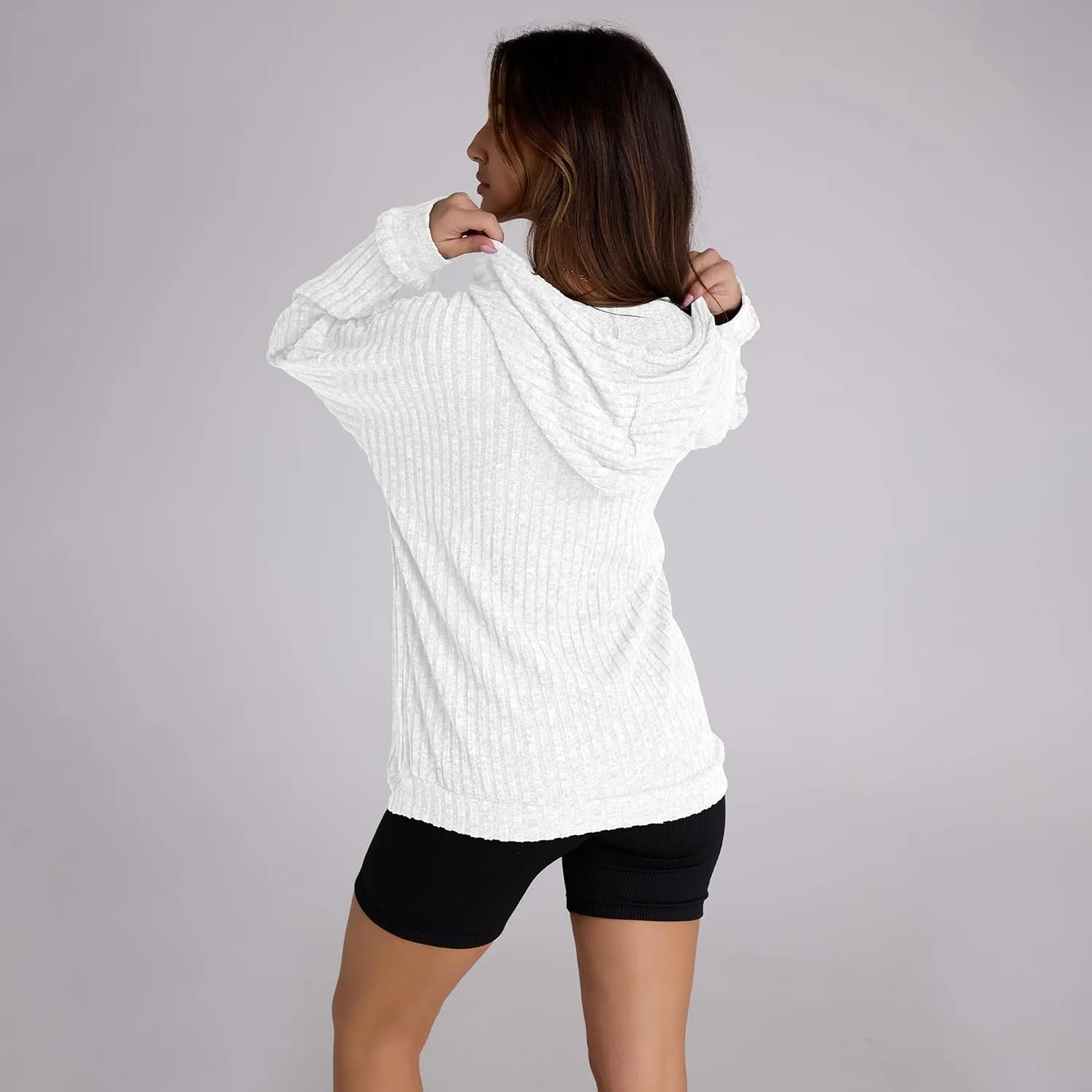 Women Hoodies Oversized Long Sleeve Drawstring Pullover Tops Basic Loose Hooded Sweatshirt with Pocket