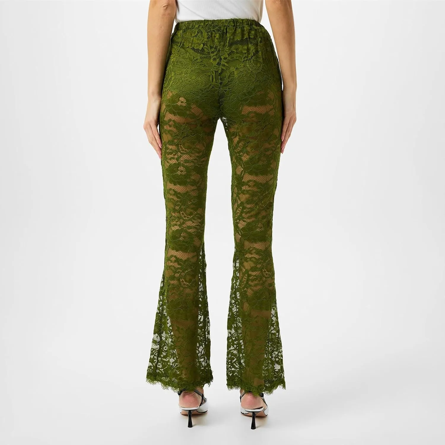 Women Lace Pants High Waist Sexy See Through Lace Sheer Trousers Hollow Cover Up Pants Clubwear
