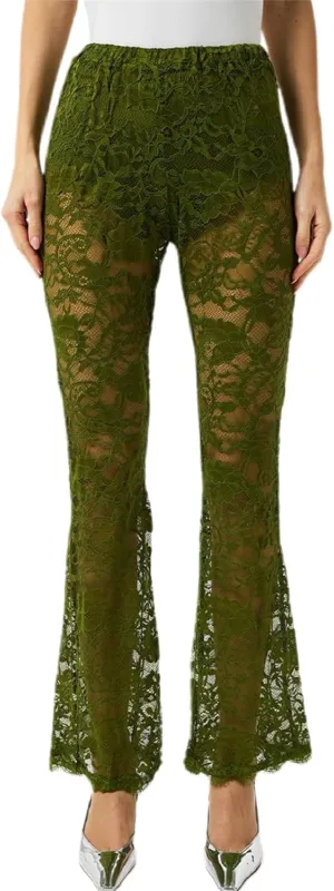 Women Lace Pants High Waist Sexy See Through Lace Sheer Trousers Hollow Cover Up Pants Clubwear