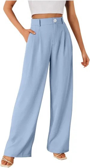 Women Linen Blend Summer Cropped Palazzo Lounge Pants Elastic Waisted Lounge Pants Slim-Fit Trousers Office
