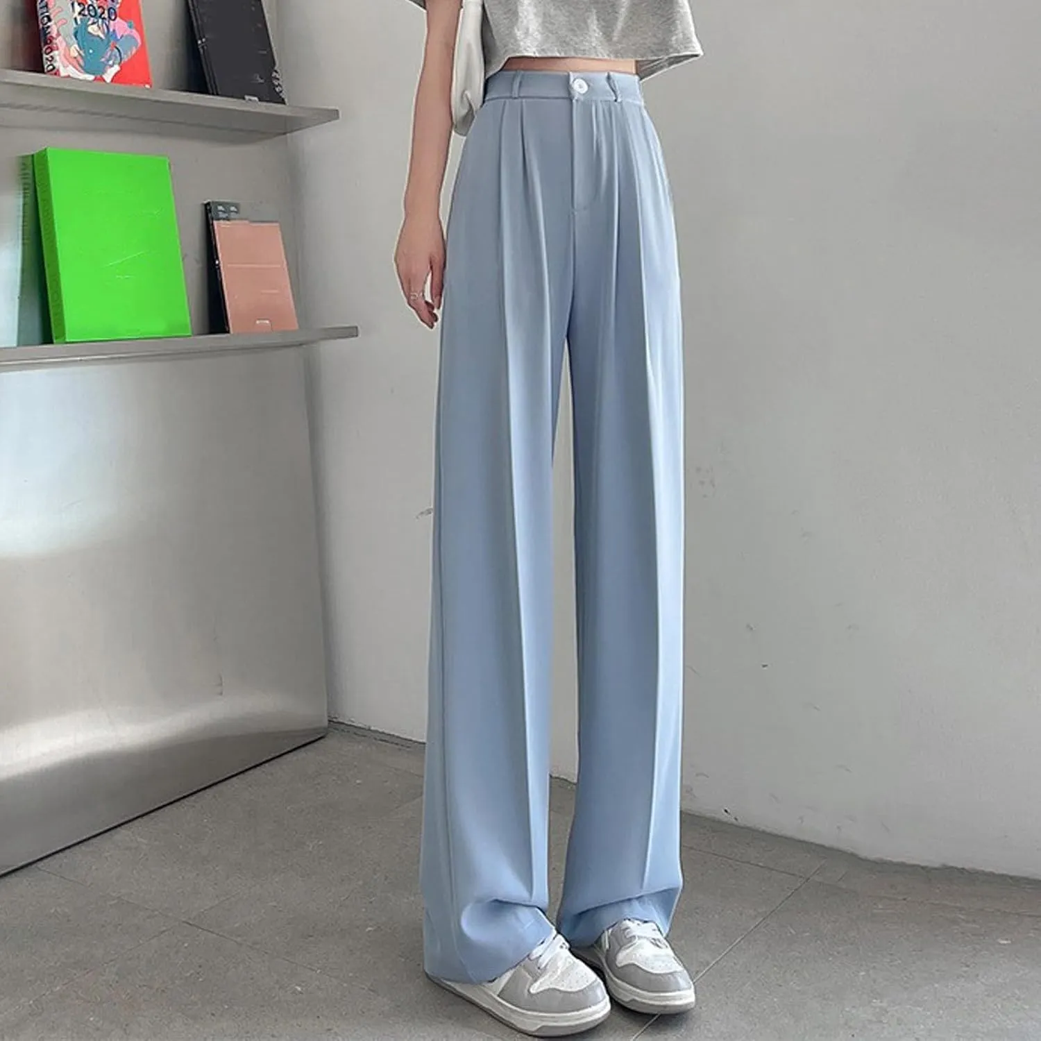 Women Linen Blend Summer Cropped Palazzo Lounge Pants Elastic Waisted Lounge Pants Slim-Fit Trousers Office