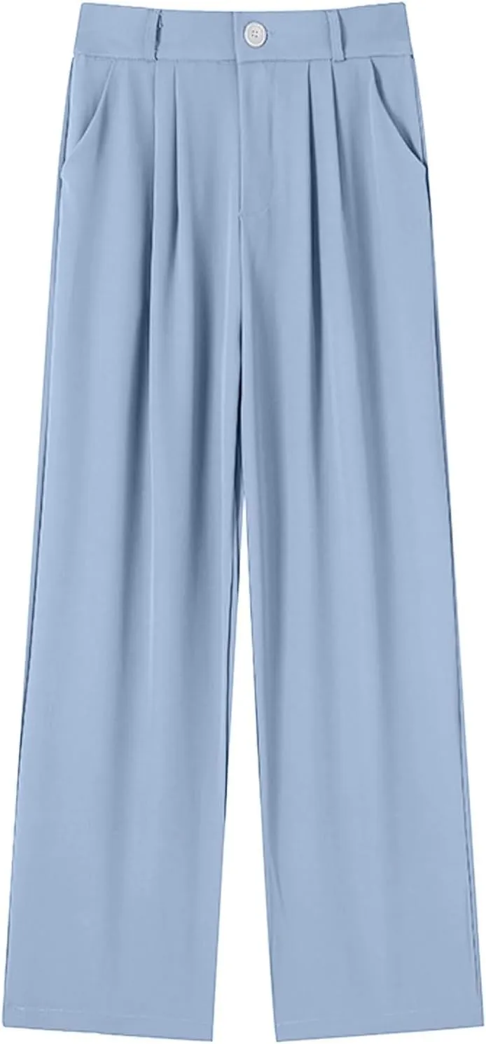 Women Linen Blend Summer Cropped Palazzo Lounge Pants Elastic Waisted Lounge Pants Slim-Fit Trousers Office