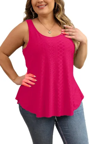 Women Plus Size Fashion Eyelet Tank Tops Flowy Scoop Neck Loose Fit Tank-Top Sleeveless Cami Camisole Shirts 1X-5X