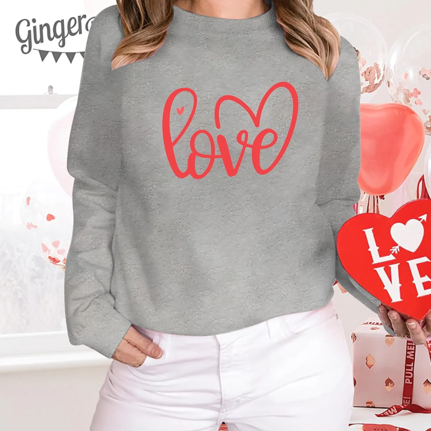 Women Valentines Sweatshirt Love Heart Graphic Print Shirts Valentines Day Shirt Vintage Pullover Tops