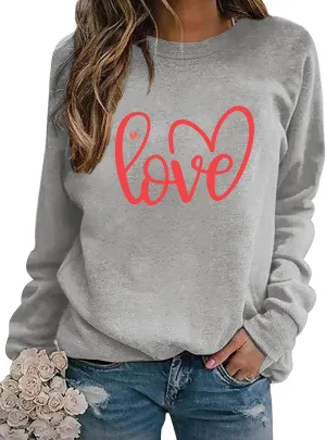 Women Valentines Sweatshirt Love Heart Graphic Print Shirts Valentines Day Shirt Vintage Pullover Tops