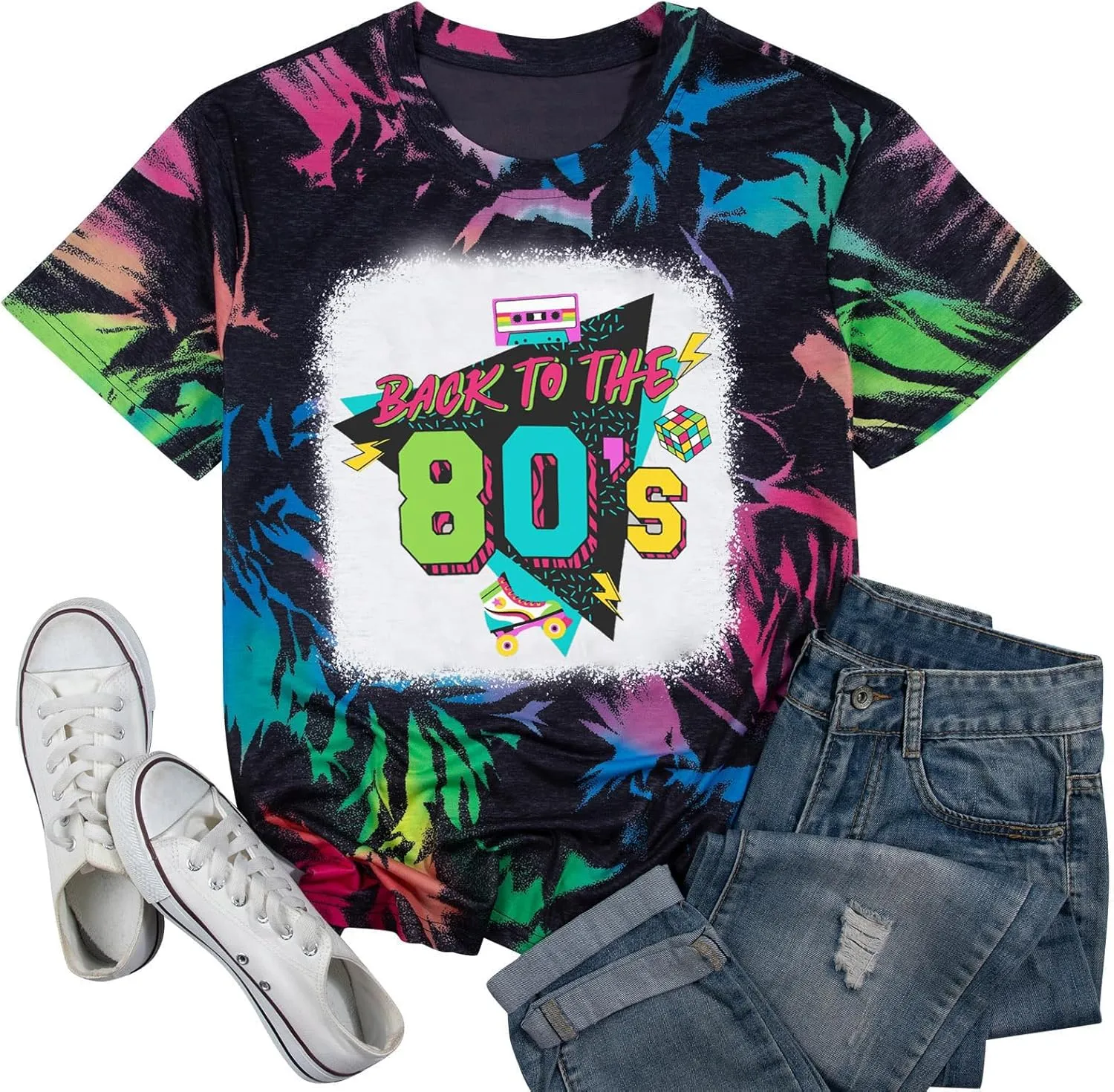 Women Vintage 80s Shirts I Love The 80's Graphic Tshirt Neon 80s Theme Party Birthday Retro Outfits Short Sleeve Tee Tops