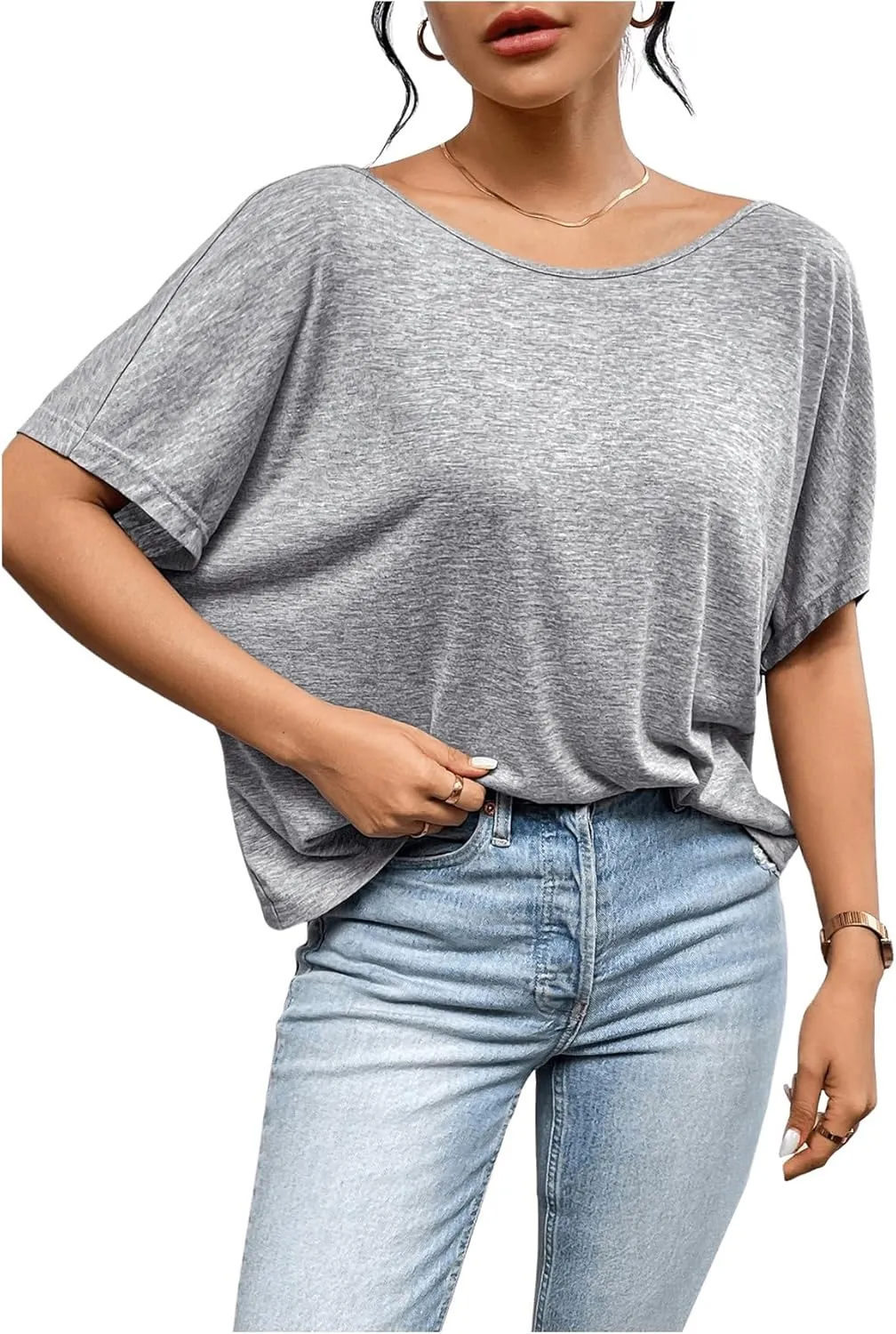 Women's Backless Twist Knot T Shirt Oversized Solid Short Sleeve Tees Open Back Asymmetrical Hem Casual Tops