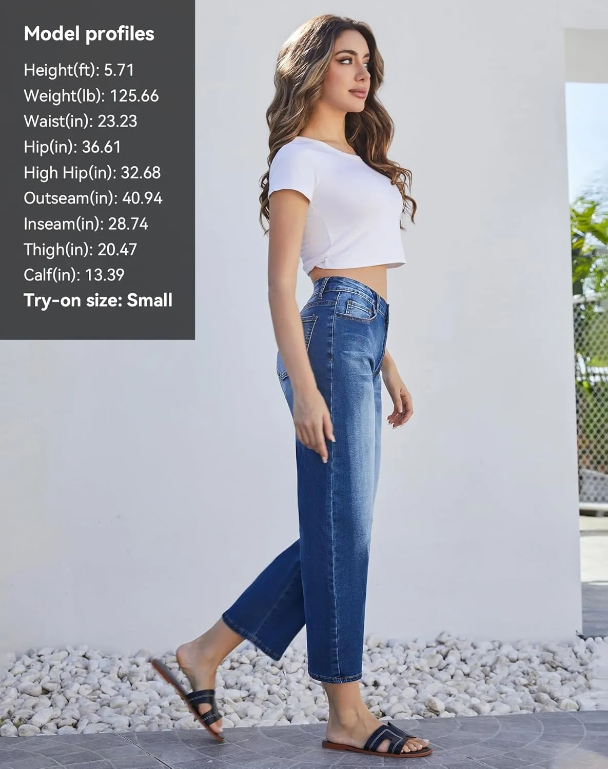 Womens Barrel Jeans High Waisted Ankle Horseshoe Stretchy Ankle Denim Pants