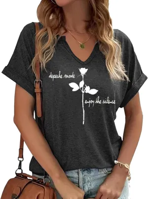 Women's Boho Flower V Neck T Shirt Summer Vintage Flowers Printed Shirt Colorful Wildflower Casual Casual Botanical Tops Tee