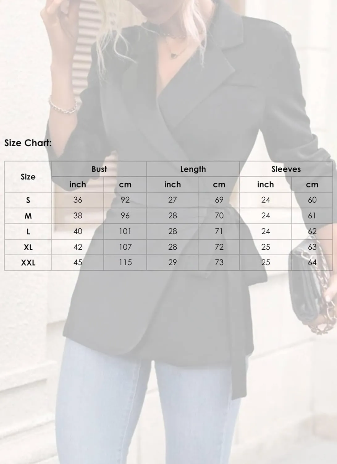 Women's Casual Black Plain Belted Blazer Lapel Long Sleeve Work Office Wrap Blazer Jackets