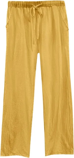 Womens Casual Cotton Linen Pants Lightweight Elastic Waist Pant Summer Beach Baggy Lounge Plain Drawstring Trousers