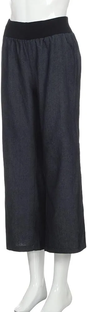 Womens Casual Pant 2024 Summer Trendy High Waist Fake Denim Wide Leg Palazzo Pants Lounge Jeans Trousers with Pocket
