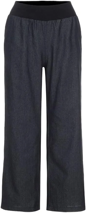 Womens Casual Pant 2024 Summer Trendy High Waist Fake Denim Wide Leg Palazzo Pants Lounge Jeans Trousers with Pocket