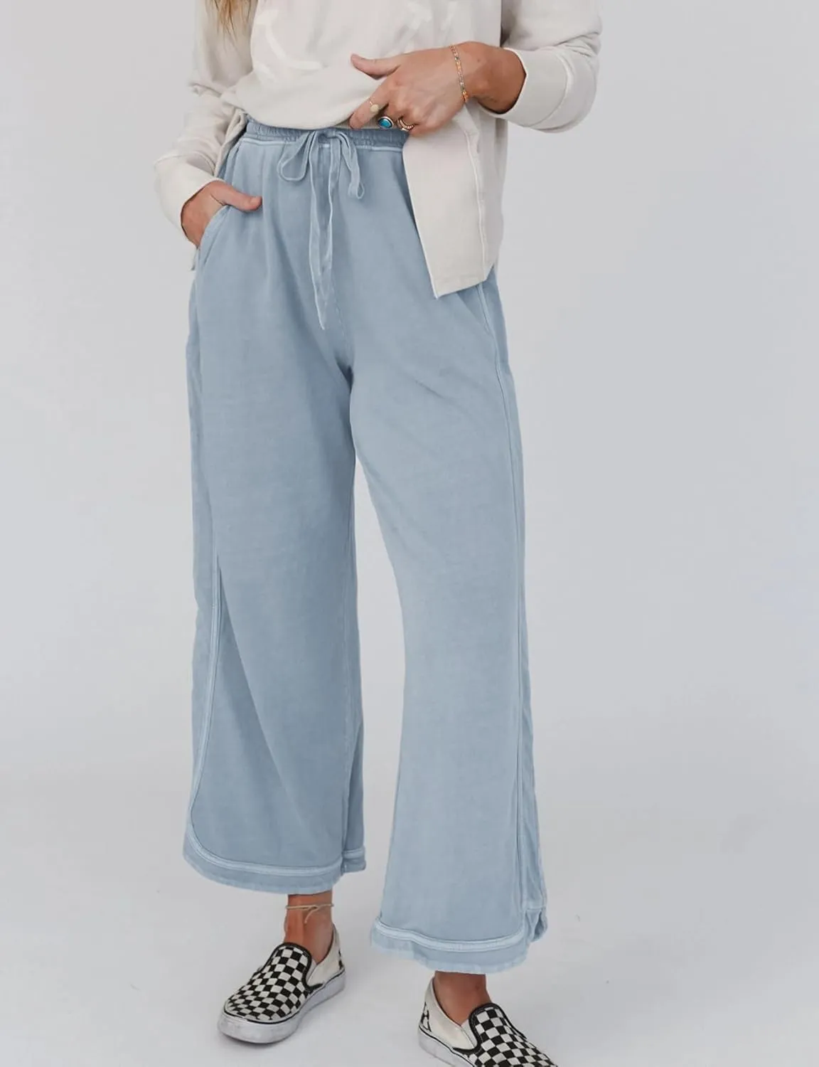 Women's Casual Wide Leg Pants High Waist Drawstring Sweatpants Baggy Athletic Trousers with Pockets