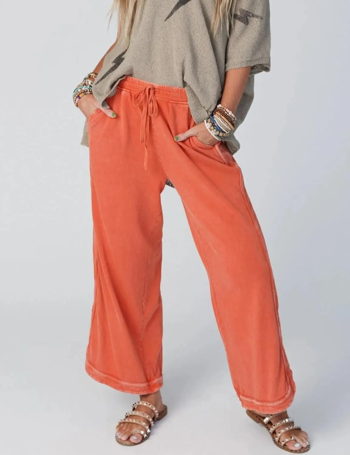 Women's Casual Wide Leg Pants High Waist Drawstring Sweatpants Baggy Athletic Trousers with Pockets