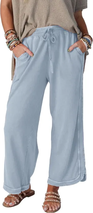 Women's Casual Wide Leg Pants High Waist Drawstring Sweatpants Baggy Athletic Trousers with Pockets