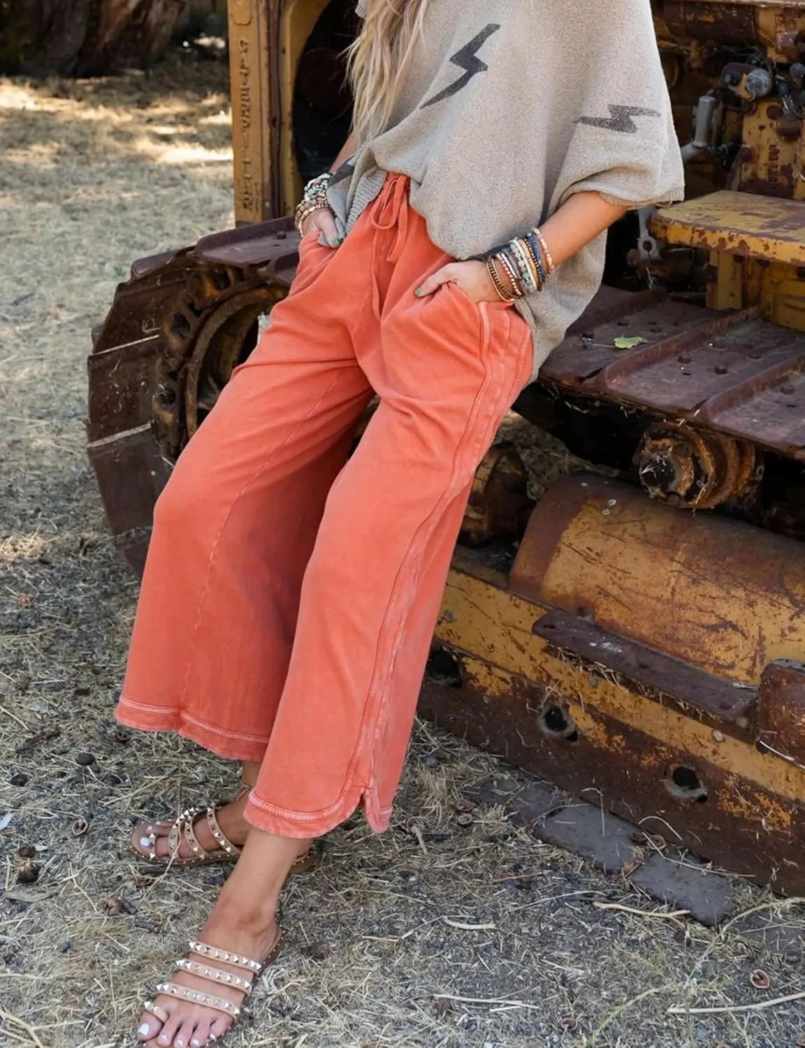 Women's Casual Wide Leg Pants High Waist Drawstring Sweatpants Baggy Athletic Trousers with Pockets