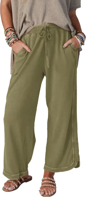 Women's Casual Wide Leg Pants High Waist Drawstring Sweatpants Baggy Athletic Trousers with Pockets