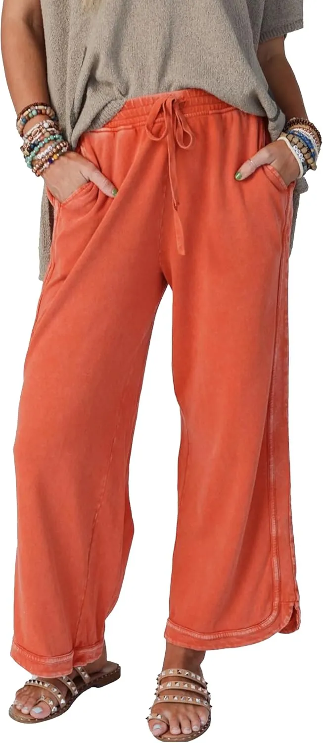 Women's Casual Wide Leg Pants High Waist Drawstring Sweatpants Baggy Athletic Trousers with Pockets