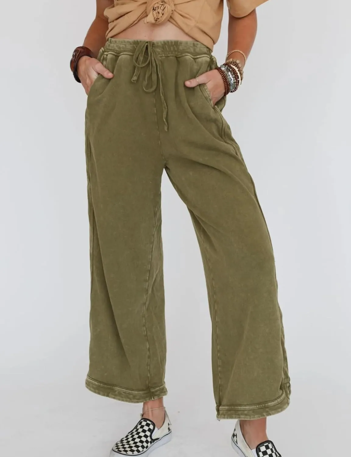 Women's Casual Wide Leg Pants High Waist Drawstring Sweatpants Baggy Athletic Trousers with Pockets