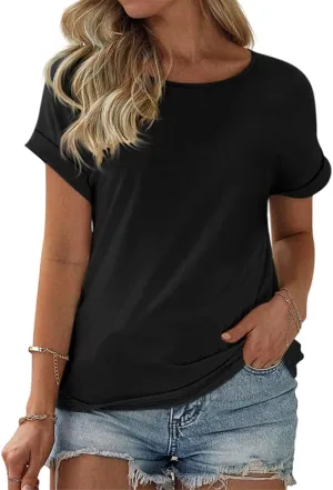 Womens Color Block Short Sleeve Tops Casual Summer T-Shirt