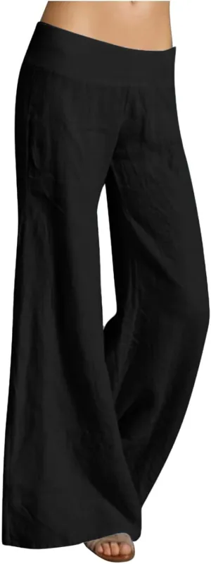 Womens Cotton Linen Summer Y2K Fashion Pants Low Waist Ankle Length Slim-Fit Pant Trousers Office