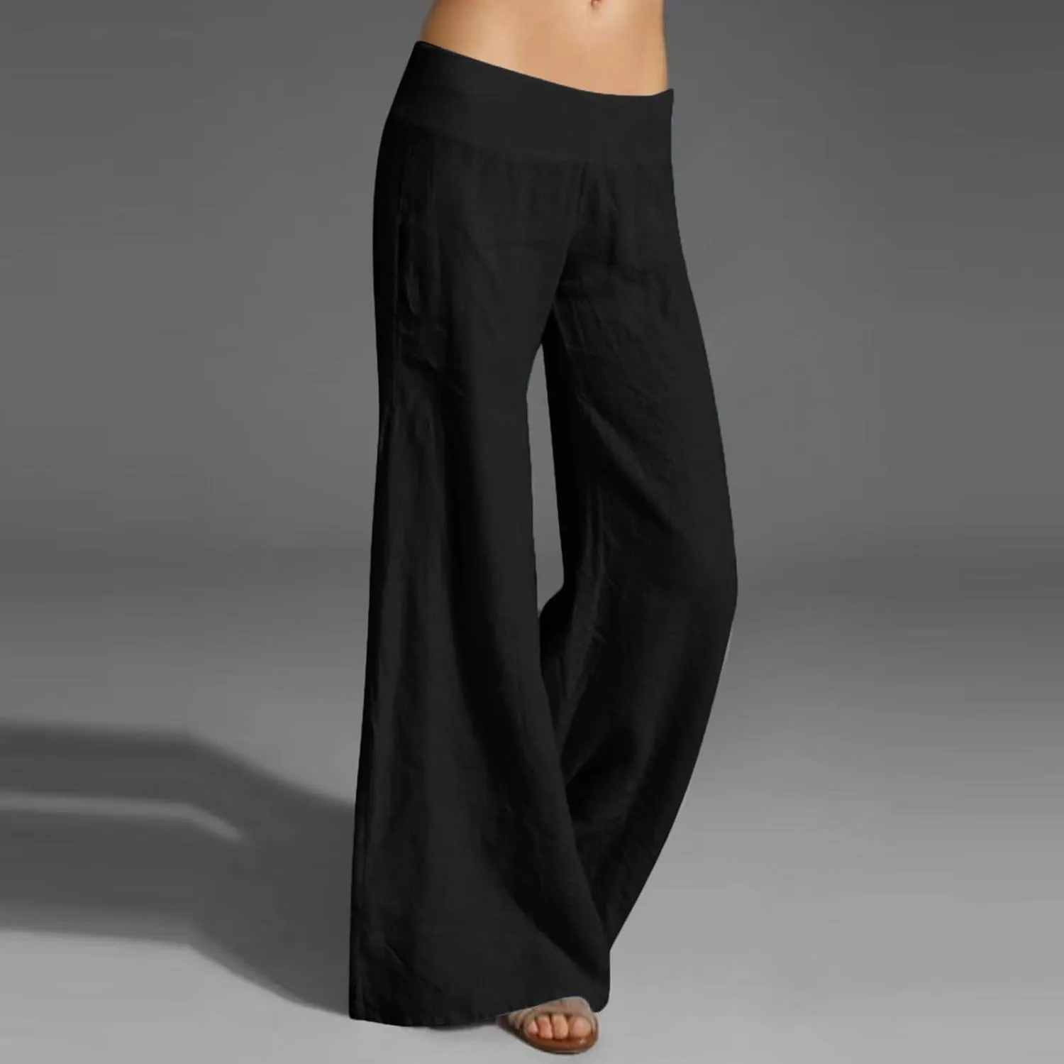 Womens Cotton Linen Summer Y2K Fashion Pants Low Waist Ankle Length Slim-Fit Pant Trousers Office