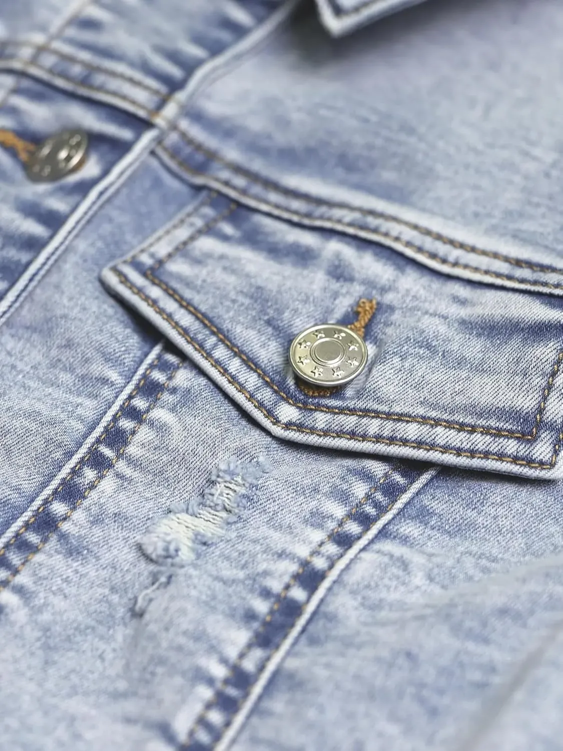 Women's Crop Denim Jacket Casual Long Sleeve Ripped Frayed Hem Jean Jackets