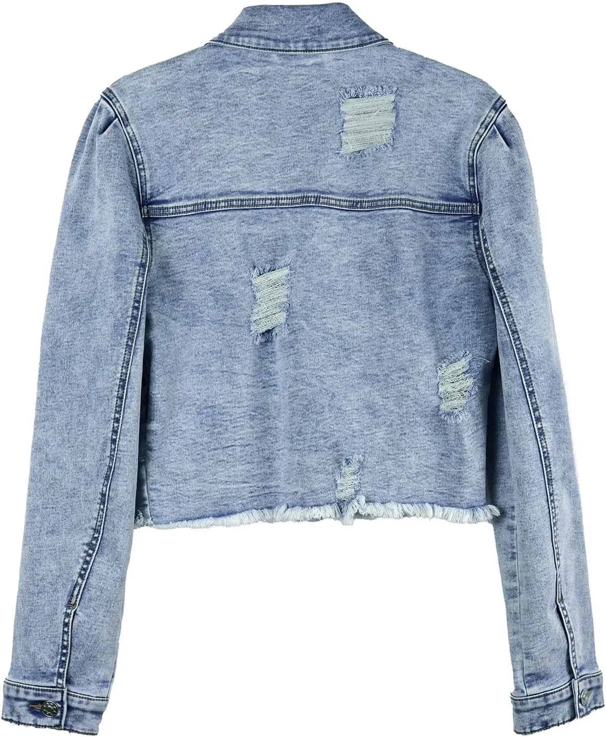 Women's Crop Denim Jacket Casual Long Sleeve Ripped Frayed Hem Jean Jackets