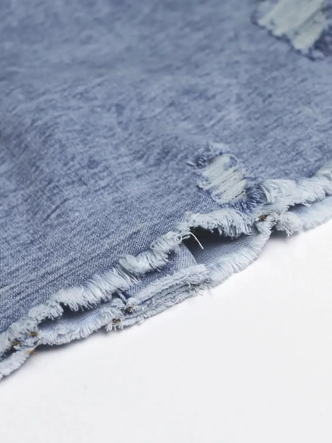 Women's Crop Denim Jacket Casual Long Sleeve Ripped Frayed Hem Jean Jackets