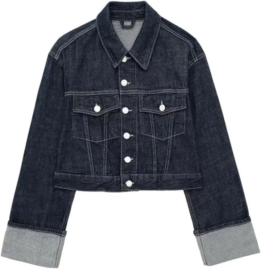 Women's Denim Jacket Coat   High Waisted Wide Leg Jeans Trouser Set