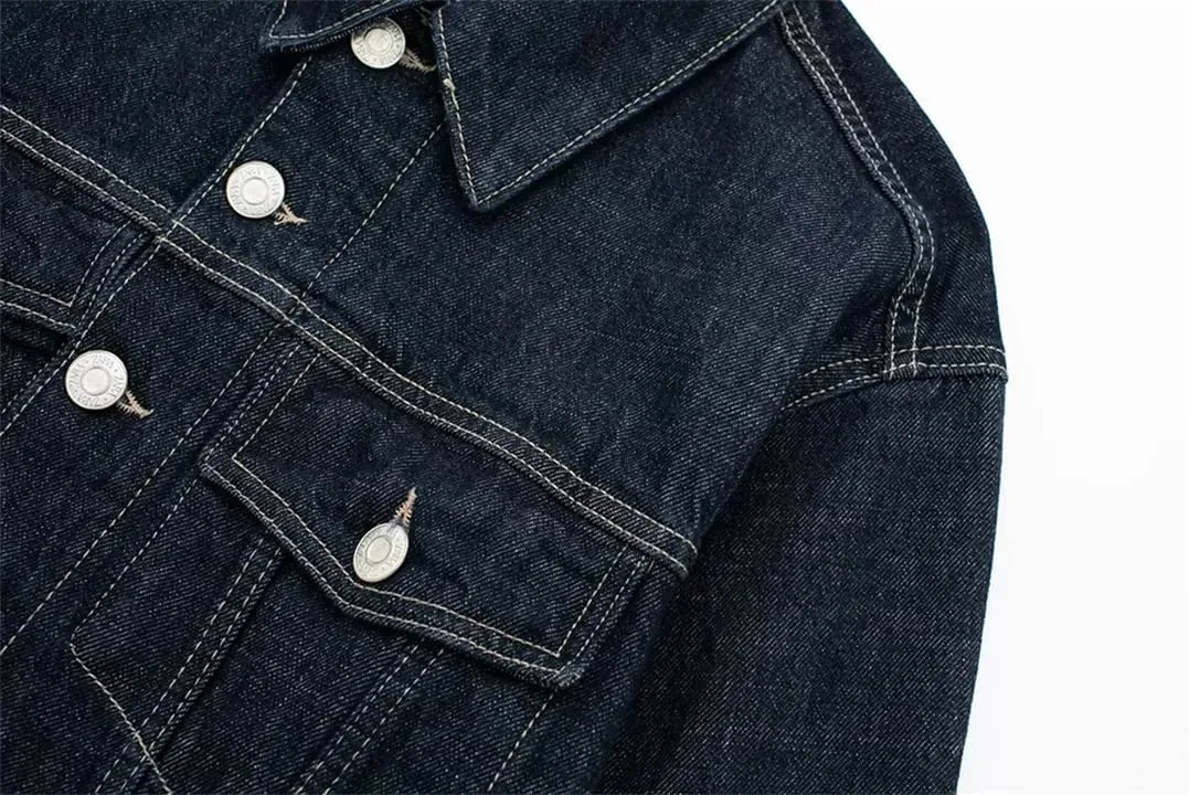 Women's Denim Jacket Coat   High Waisted Wide Leg Jeans Trouser Set