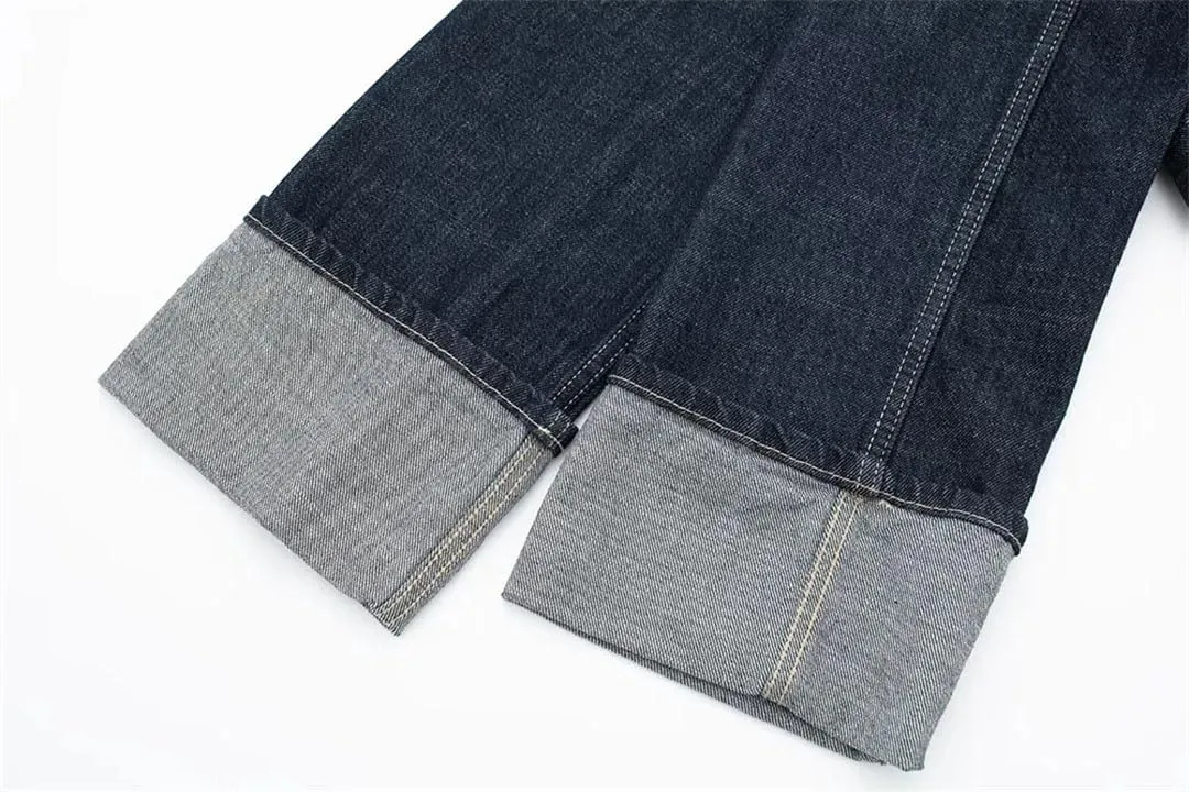 Women's Denim Jacket Coat   High Waisted Wide Leg Jeans Trouser Set
