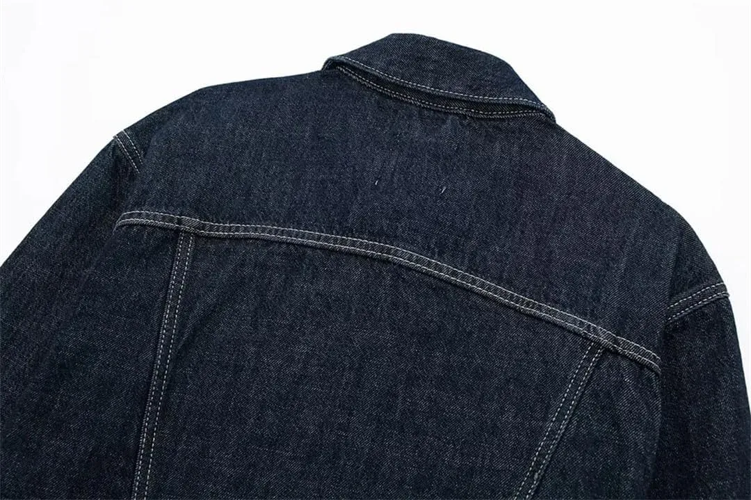 Women's Denim Jacket Coat   High Waisted Wide Leg Jeans Trouser Set