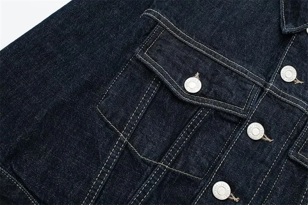 Women's Denim Jacket Coat   High Waisted Wide Leg Jeans Trouser Set