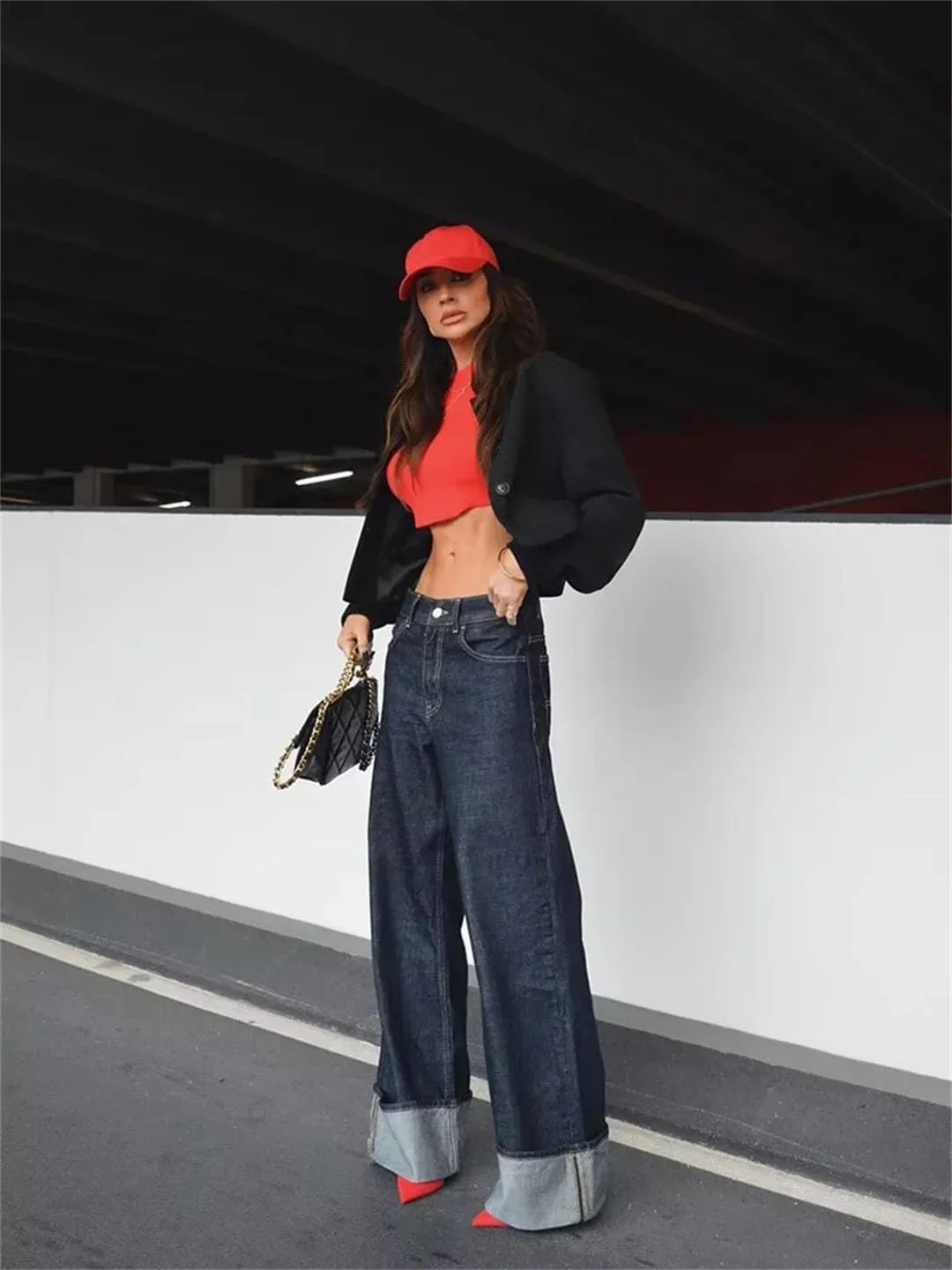 Women's Denim Jacket Coat   High Waisted Wide Leg Jeans Trouser Set