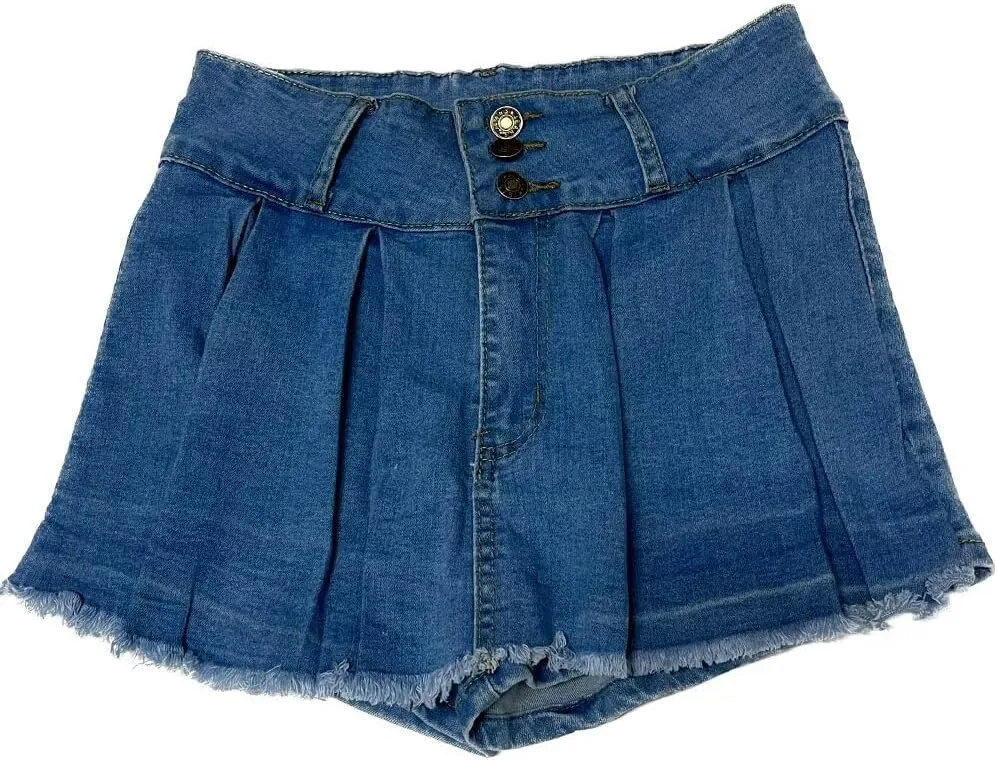 Womens Denim Jeans Skirt Shorts Mini Cargo High Waist Sexy Plus Size Pleated Skorts